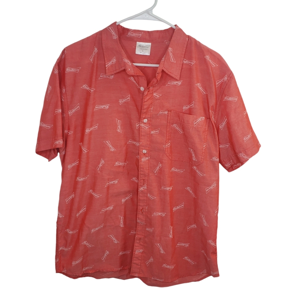 Budweiser logo Red button down shirt size Large